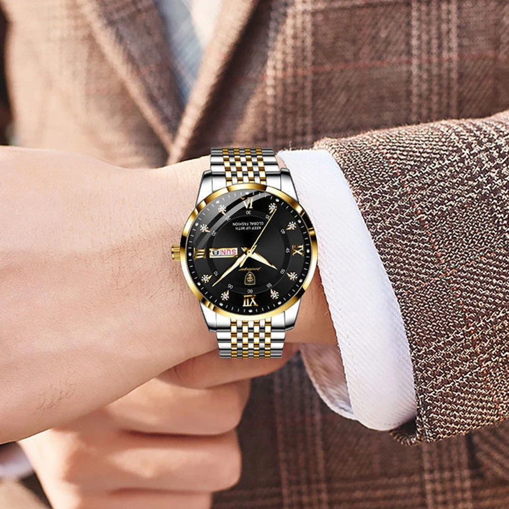Poedagar Luxury Business Man Watch Stainless Steel Week Date Men's Wristwatch Waterproof Luminous Fashion Quartz Watches For Men, Alina Gadgets