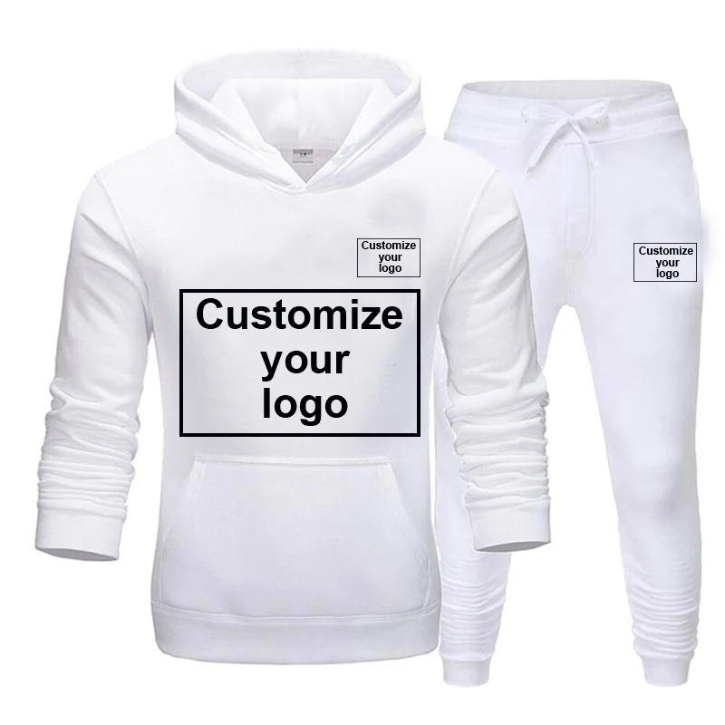 Men's Solid Color Hoodie Pants Two Piece Set Customize Your Logo Casual Sports Hoodie Set Pullover Hoodie Sports Jogging Set