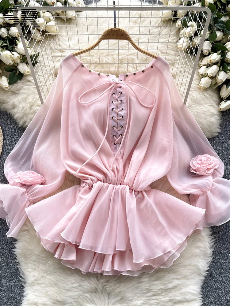 SINGREINY Sweet Casual Chiffon Blouse Women Summer Flare