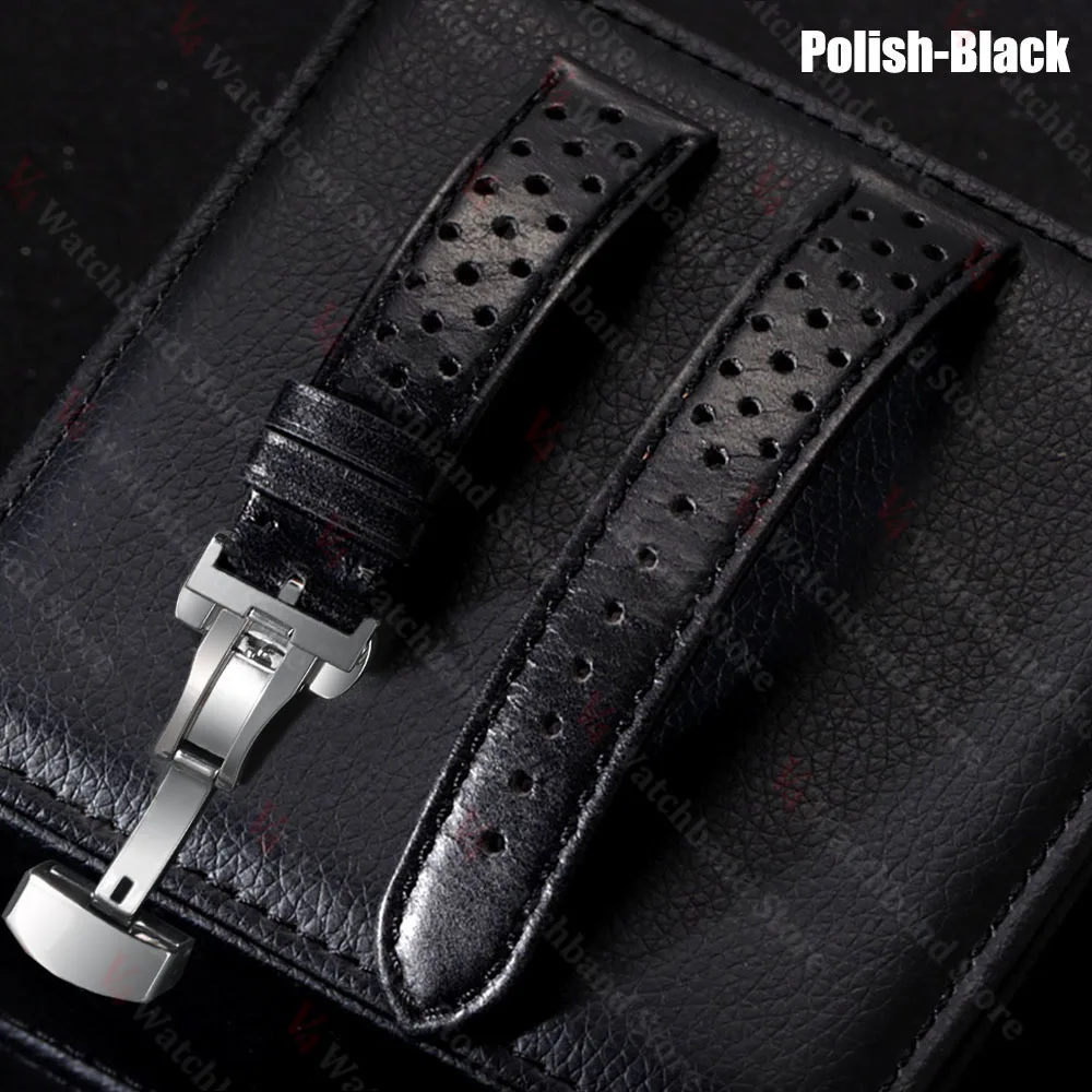 Universal Genuine Cowhide Leather Watch Band with Butterfly Buckle - Vintage-Style Breathable Strap