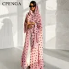 Two Piece Polka Dot Muslim Outfit Set for Women Elegant Dubai Hijab Abaya Dress Islam Holiday Outwear Turkey Modest Kaftan Robe