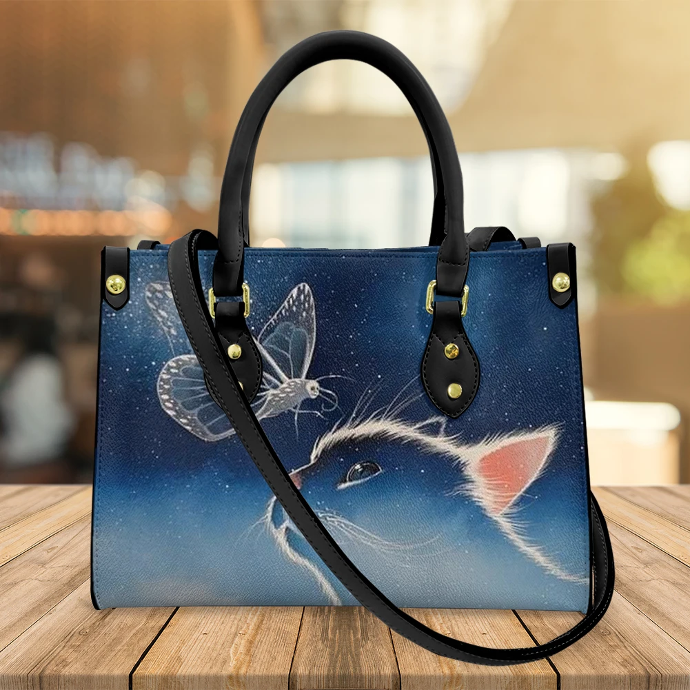 

Coloranimal 3D Print Cat And Butterfly Woman Shoulderbag Leather Tote Waterproof Bag Designe Luxury Handbag bolsos para mujer
