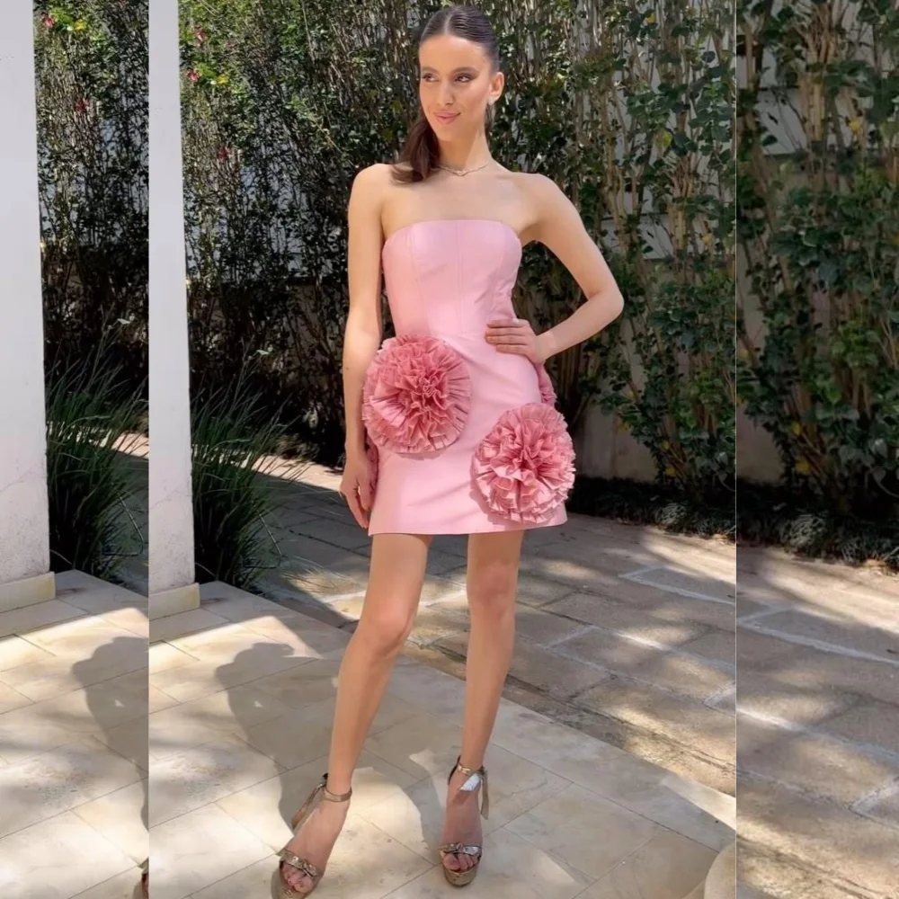 Jersey Flower Engagement A-line Strapless Bespoke Occasion Gown Knee Length Dresses