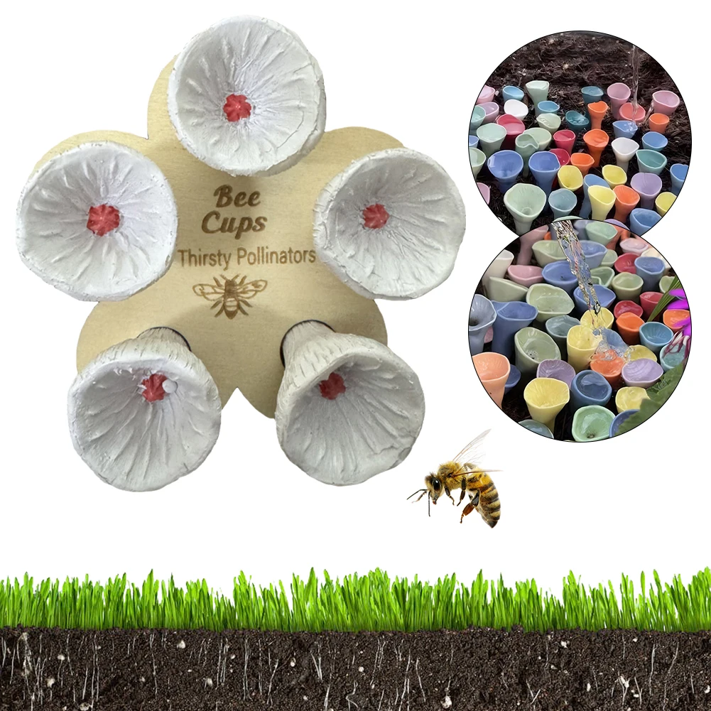 Bees Insect Drinking Cup Bee Drinking Fountain Cup Flower Shape Bees Water Feeder with Holder Beekeeping Supplies 5Pcs beekeeping accessories,bees water feeder