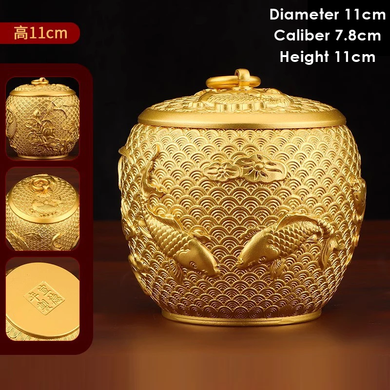 Chinese Style Brass Animal Cow Pattern Sealed Tea Can, Portable Travel Mini Storage Furnishings Office Decor Copper Tea Box, 1Pc