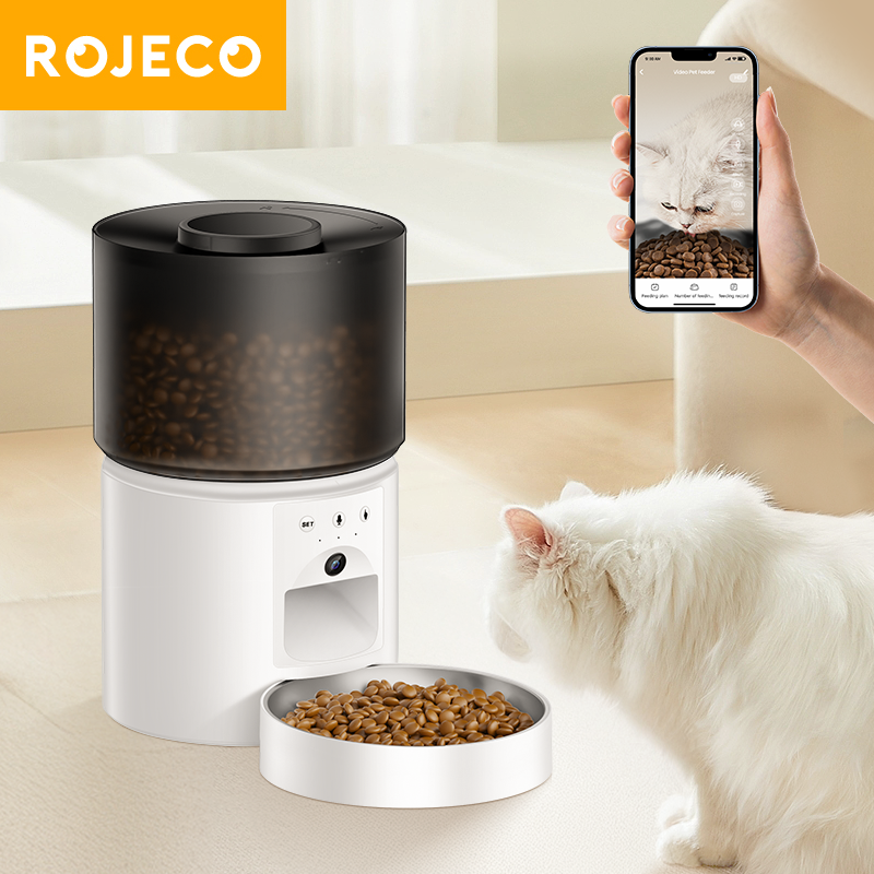 ROJECO Automatic Cat Feeder With Camera Video Pet Food Dispenser Smart APP Remote Control Auto Feeder For Cat Kitten Dog Supply