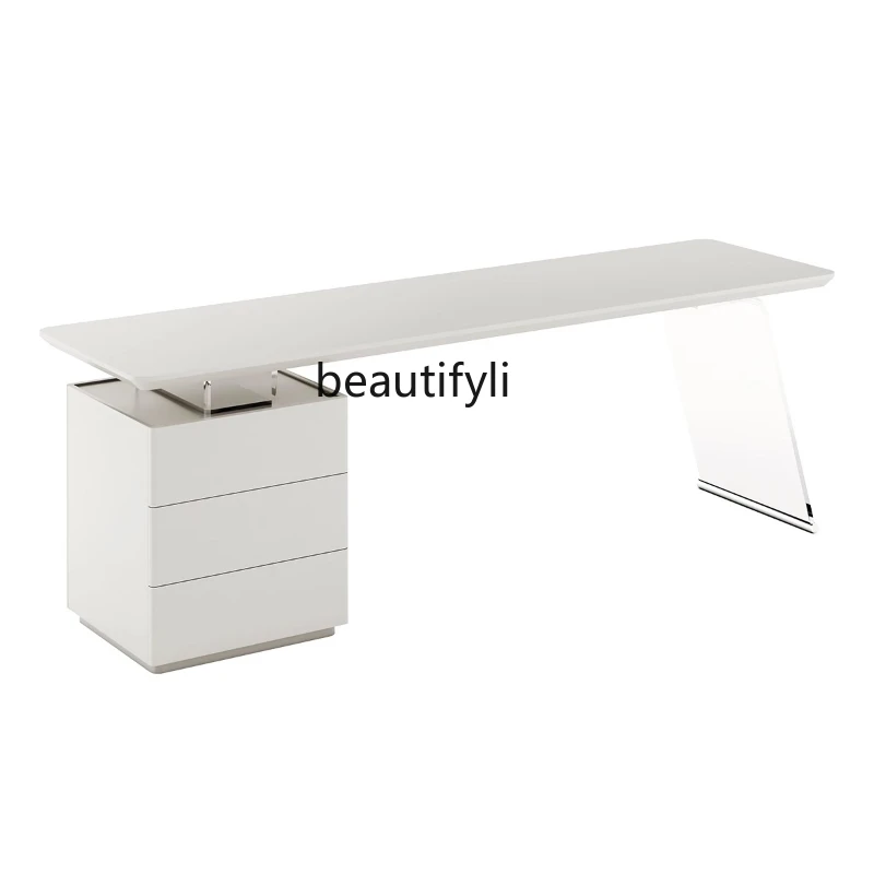 Italian Minimalist Computer Desk Light Luxury Modern Cream Style Acrylic Home Desk Desk office desk acrylic suspension stone plate tea table household living room villa light luxury modern high sense tea table office double use