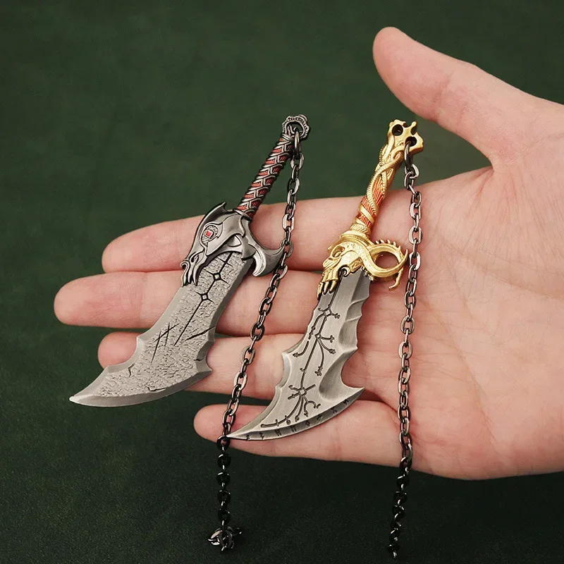 9cm God of War Weapon Blades of Chaos Runic Kratos Sword Game Periphery Metal Alloy Keychain Katana Sword Real Steel Gift Toys 3