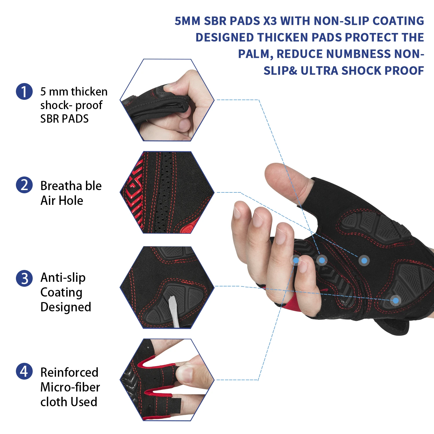 MOREOK Cycling Gloves Breathable Half Finger 5MM Pads Bike Gloves Anti-slip Shock-absorbing Mountain Road Biking Bicycle Gloves 4