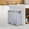 Steel Trash Can, 60L Dual Compartment, Metal Kitchen Step Recycle Bin, Metal Double Dustbin, in-Home Garbage Rubbish Can W/Remov 6