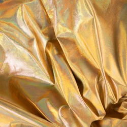 Shiny Silver Iridescent Stretch Spandex Fabric for DIY Sewing and Wedding Garments (Shiny Gold)