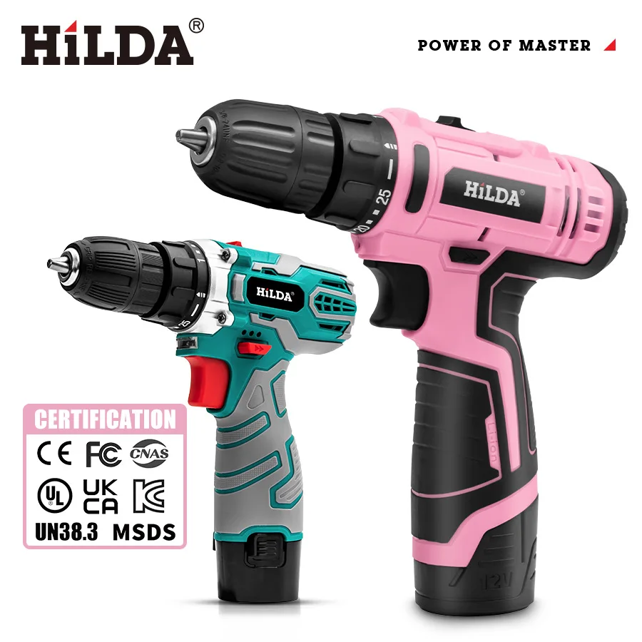 HiLDA 12V Cordless Drill with 21 Pcs Drill Set, 1300mAh Lithium-Ion  Cordless Electric Screwdriver 3/8 with Storage Bag and LED Light, 2  Variable