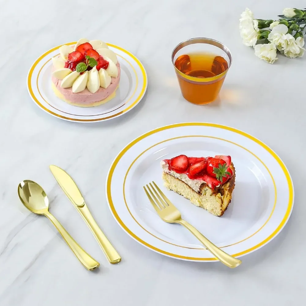 Plastic Dinnerware for 100 Guests Disposable Plastic Plates for Party Wedding Birthday 600 Pieces