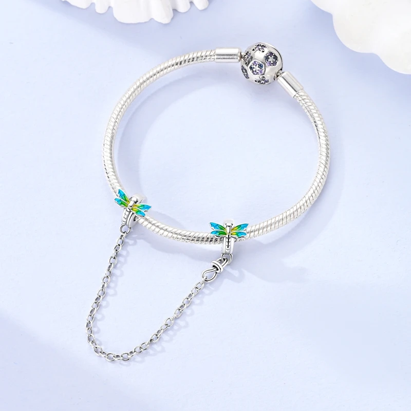 Sicherheitskette aus 925er-Sterlingsilber, Stern, Mond, Flugzeug, Erde, eingelegter Zirkon, Charms, Perlen, passend für Original-Armreif, DIY-Schmuck – Detail 6