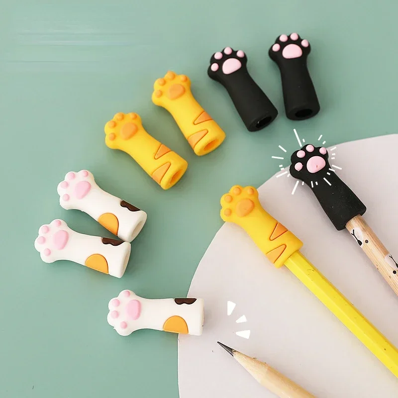 귀여운 고양이 발 펜슬 캡, 귀여운 연필 익스텐더, 실리콘 터치 펜 커버, 문구, 어린이 선물, 학교 사무용품, 3 개/세트
