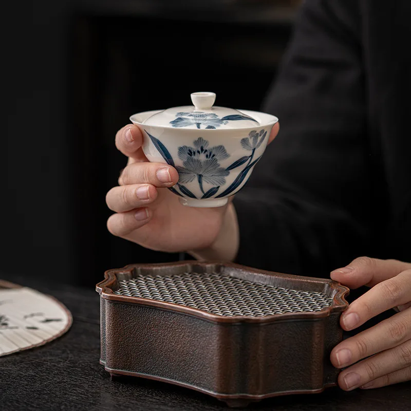 Dandelion Gourd Cover Bowl Single Small Ceramic Kung Fu Tea Set With Cover Vintage Hand-painted Tea Bowl Infuser