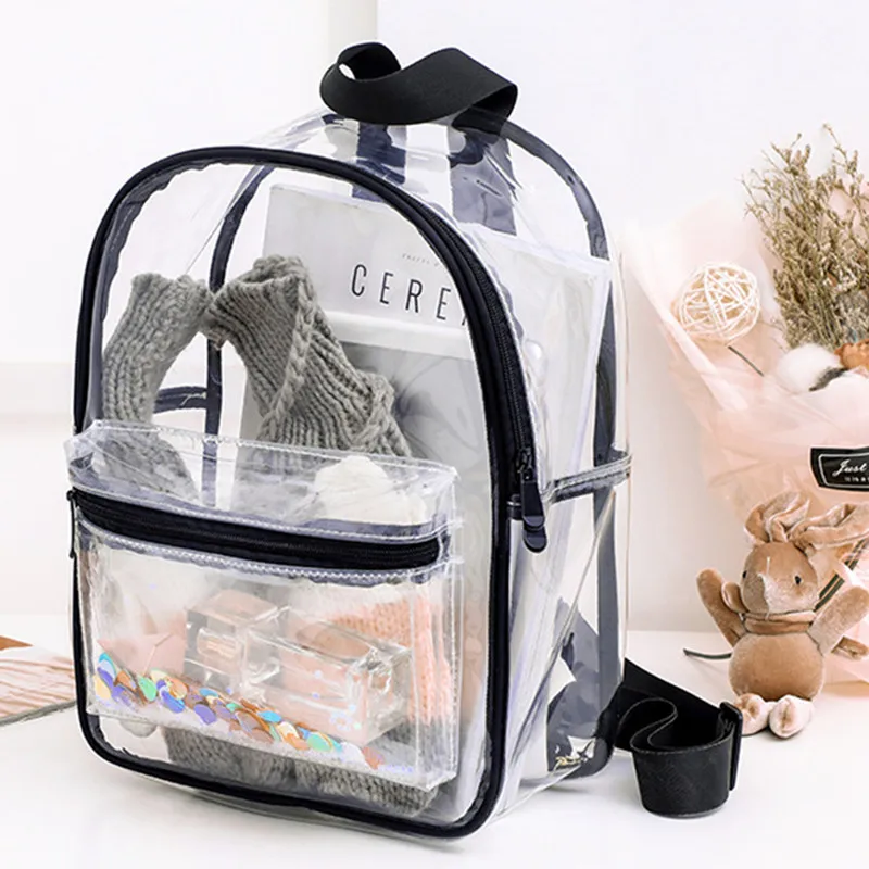 Women Backpack Transparent Waterproof PVC Bag Female Fashion College Students Transparent Sequin Bag Femme Backpacks