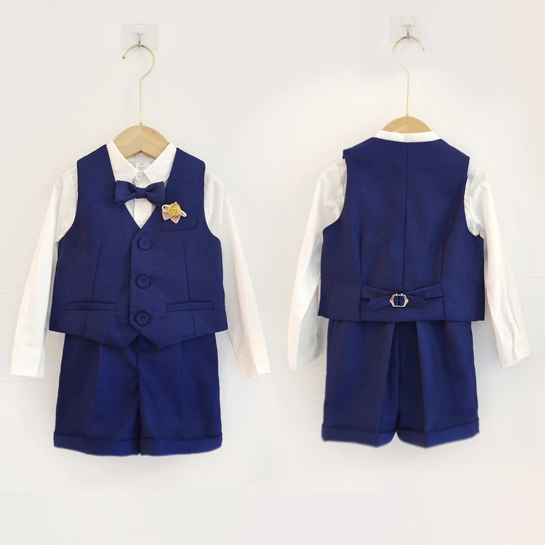 Baby Boys Clothing Set Wedding Suit Infant Baptism Gentleman Party Gift Blue Waistcoat With Suspender Short Christening Sets