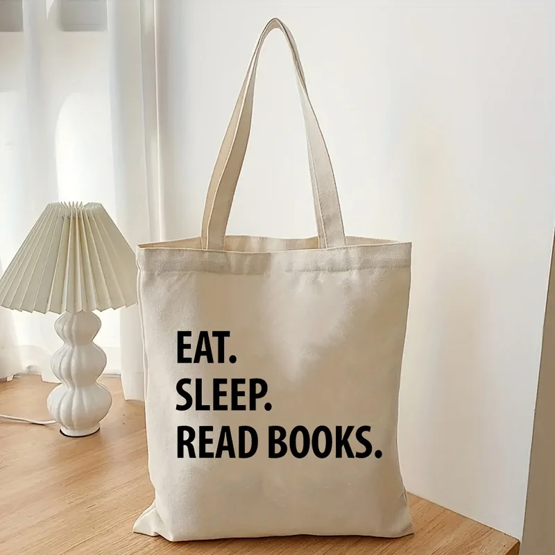 Eat Sleep Books 패턴 러기지 백, 패션 친환경 여성 토트백, 재미있는 캔버스 쇼핑 여행 가방, 비치 볼소