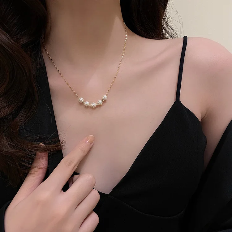 

Hot Sell Simple Design Natural Freshwater Pearl 14K Gold Filled Ladies Necklace Jewelry For Women Chains No Fade Gifts