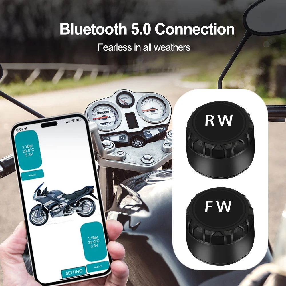 Bluetooth Car TPMS Tire Pressure Monitoring System with 2 External Sensors Motorcycle Car Tyre Pressure Sensor for lOS Android motorcycle tire pressure monitor,car tire pressure monitor,car tire pressure sensor