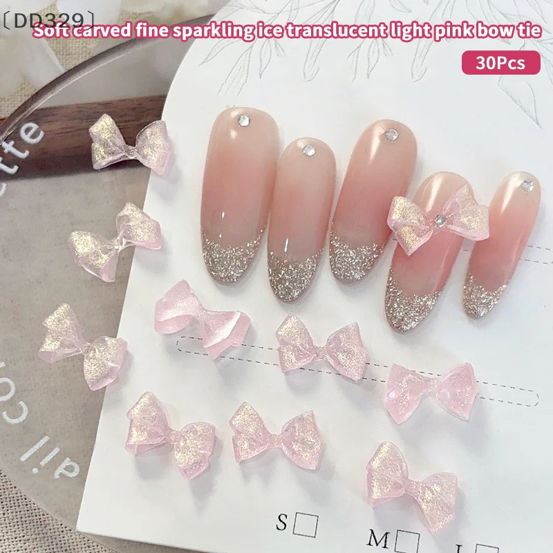 〔DD329〕30 Pcs Soft Carved Glitter Bow Nail Art Charms Cute Resin Nails Decoration Supplies Jewelry Accessories Diy