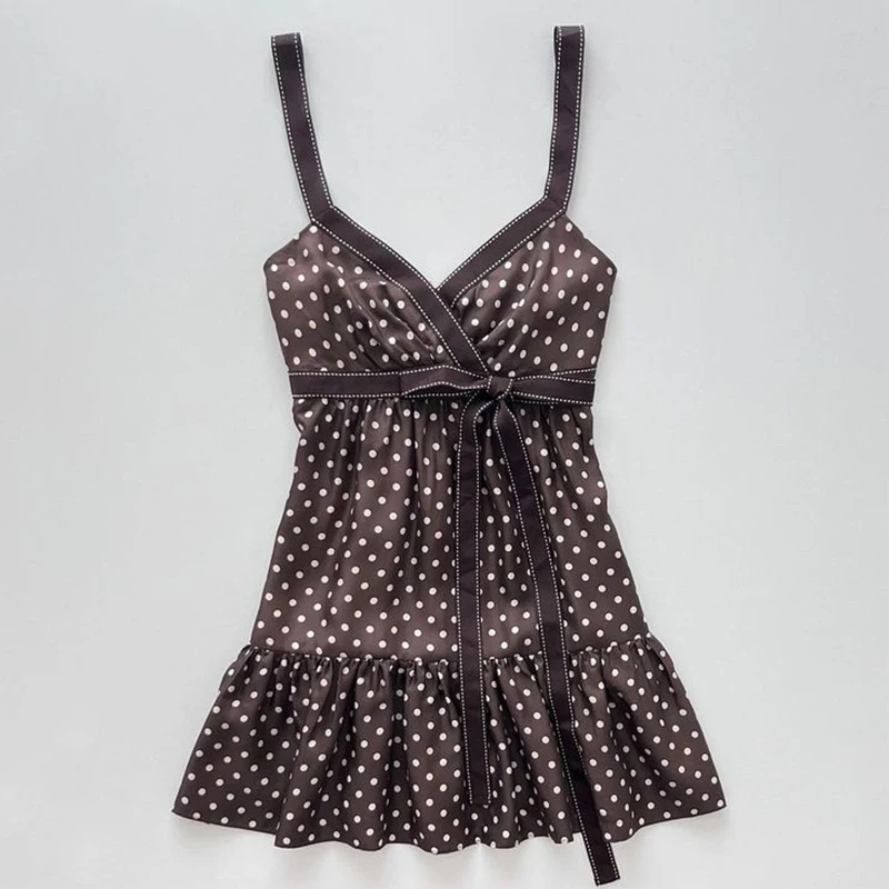 Harajuku Y2K Kawaii Women's Camisole Top Casual Slim Fit Chic Polka Dot Print Bow Long Suspenders Spring Summer Trend Streetwear 1