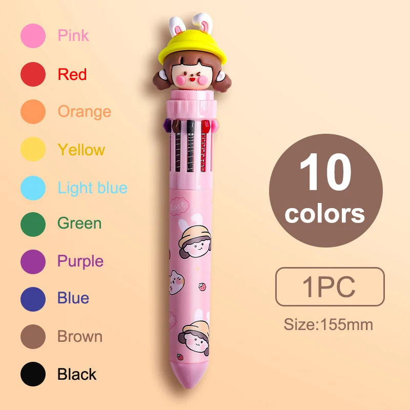 10-color Ballpoint Pen Press-type Cute Cartoon Animal Style Multi-color Pen  All-in-one Oil Pen Multi-color Pen Stationery Supply - AliExpress