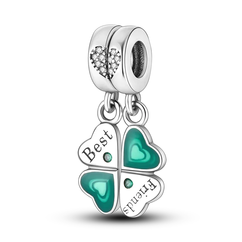 925 Sterling Silver Green Series Four-leaved Clover Pendant Fine Beads Fit Original 925  Bracelet Charms Women Jewelry 6