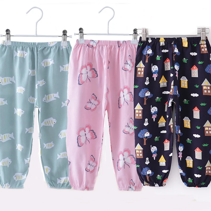 Summer Children's Cropped Pants Boys Girls Cartoon Beach Trousers Teenager Sleepwear Kids Sleep Bottoms Mosquito Pajamas Pants