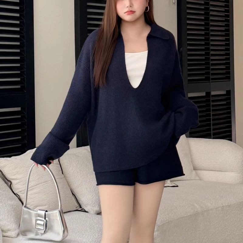 Fashion Plus Size Women's Sweaters Premium Minimalist V-Neck Loose Warm And Comfortable Long Sleeve Jumpers Autumn Winter 9332