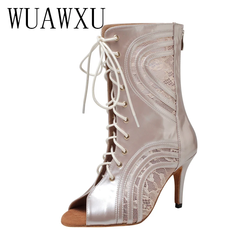 NATASHA2023 Dance Shoes Fish Mouth Cool Boots Women's Four Seasons Thin Heel Hollow Out Short Boots Lace-up Jazz Dance High Heel