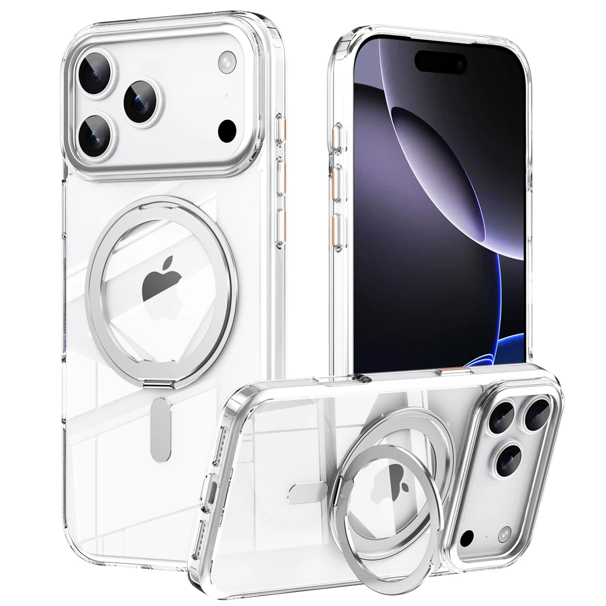 Matte Transparent Magsafe Case with Air Metal 360° Rotating Ring Holder and Armor Back Cover