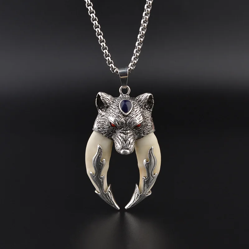 Antique Double Boar Tooth Silver Wolf Protective Talisman Pendant Necklace Gift 4