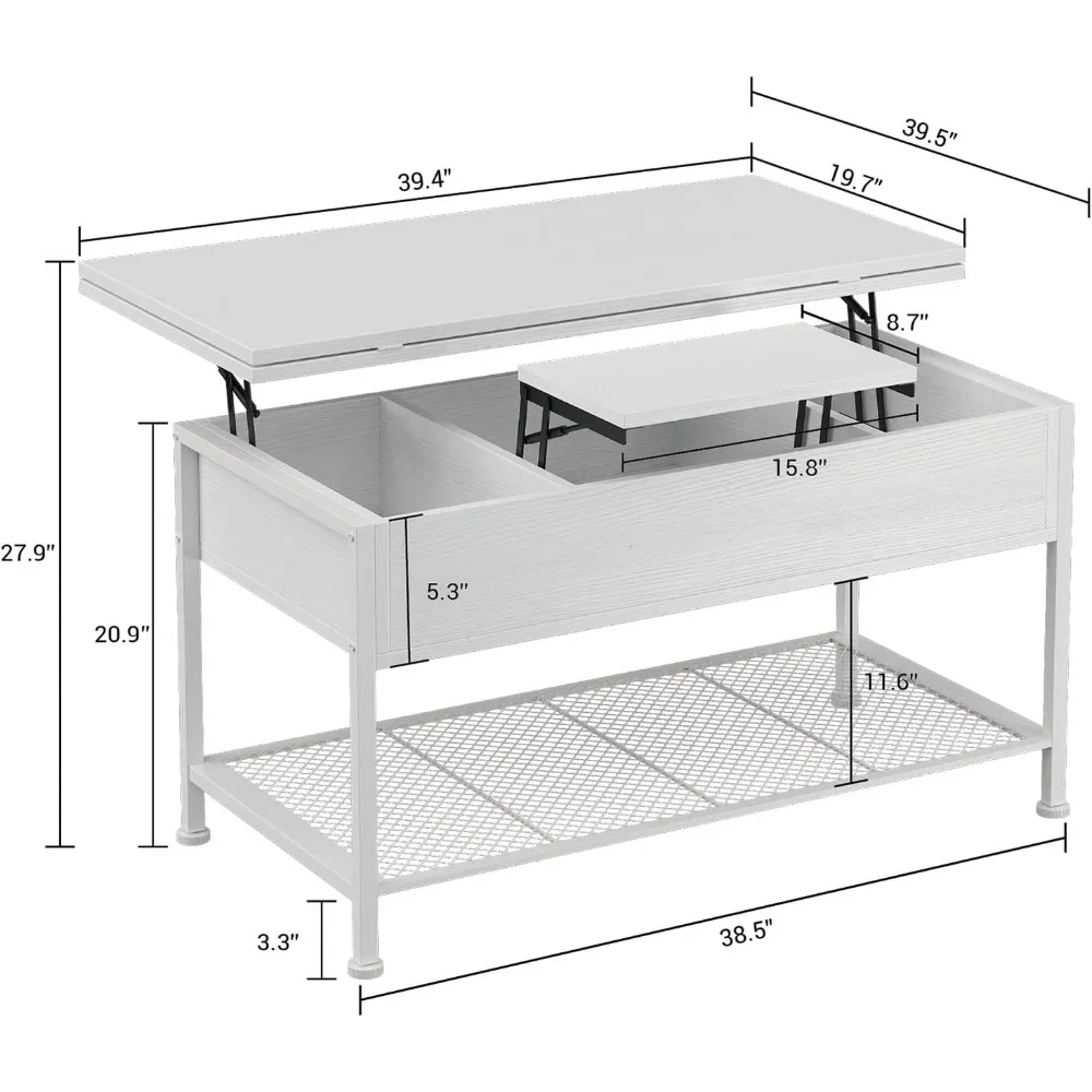 Lift Top Coffee Table, 4-in-1 Multifunctional with Hidden Compartments, Foldable Dining Table, Lift-Up Coffee Table
