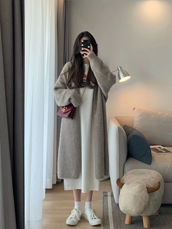 Autumn Pregnant Woman Knitted Coats Plus Size X-long Maternity Outerwear Fashion Pregnancy Sweater Batwing Sleeve Lady Cardigans