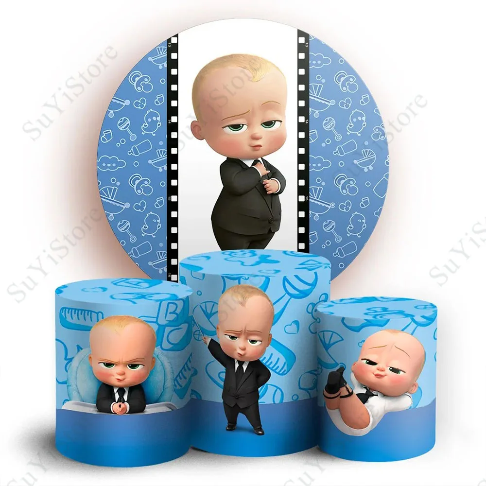 

Baby Boss Round Photo Backdrop Boys Birthday Baby Shower Little Boy In Suit Circle Photography Background Cylinder Covers