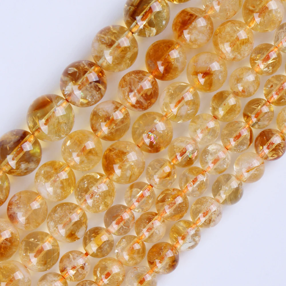 100% Natural Golden Citrine Yellow Crystal Loose Beads For Jewelry Making Bracelet Necklace Accessories 15'' 4 6 8 10 12mm 3