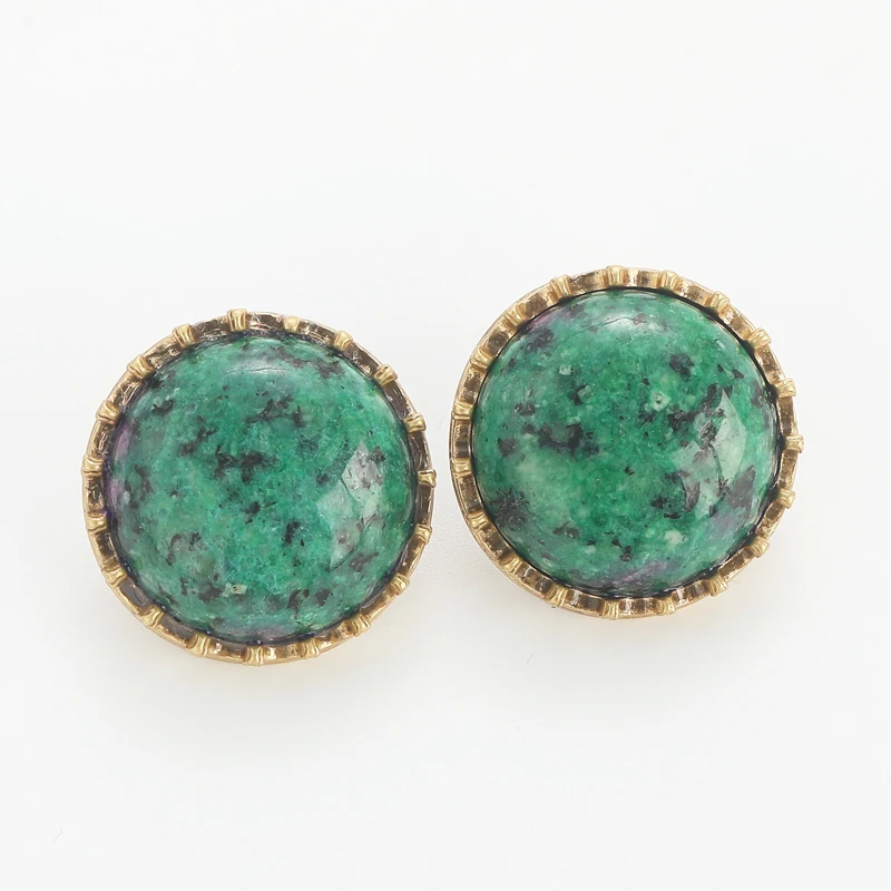 أقراط كلاسيكية خضراء مستديرة من الحجر الطبيعي مجوه...