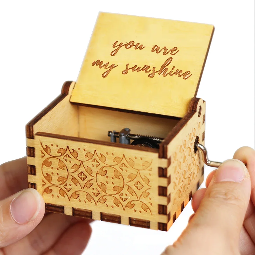 HOT Wooden Hand Crank Black Music Box Children's Holiday Gifts Christmas Gifts New Year Gift