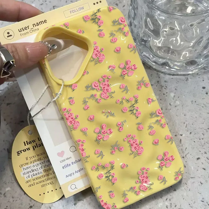Elegant Pink Floral Pattern Shockproof TPU Phone Case with Textured Soft Cover