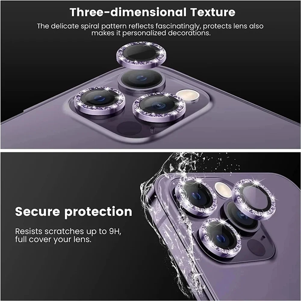 Glitter Diamond Camera Protector with Metal Lens Ring and Tempered Glass