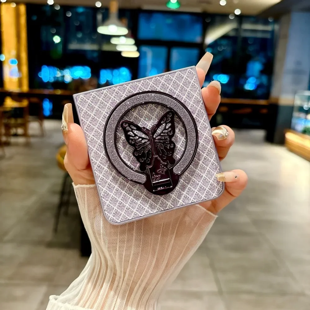 Luxury Leather Cartoon Butterfly Bracket Protective Flash Phone Case