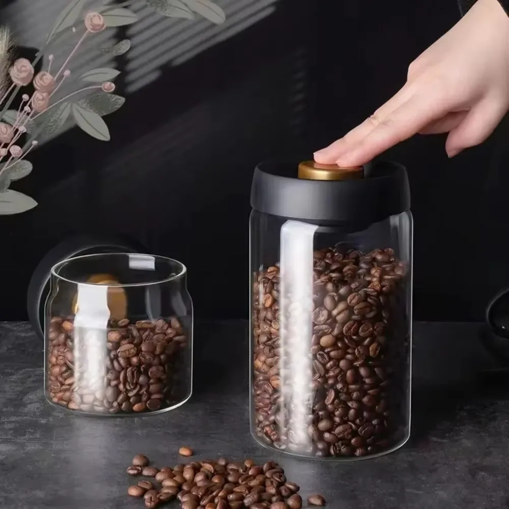 Coffee Beans Vacuum Sealed Borosilicate Glass Tank Moisture Proof Air Extraction Cereals Storage Jar for Kitchen Tea Storage 4