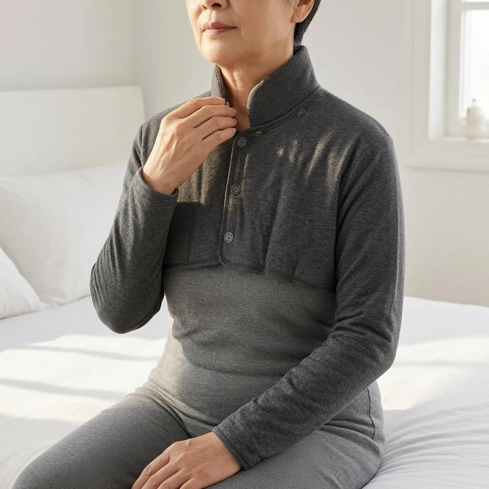 면 소재 어깨 워머 편안한 면 소재 목 워머 크롭형 상체 커버 통기성 추위 방지 의류 버튼 잠금