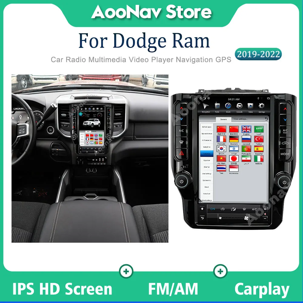 

Car Radio For Dodge RAM 2019-2022 Car Multimedia Player Vertical Touch Screen Steering Wheel Control GPS Navigation Display
