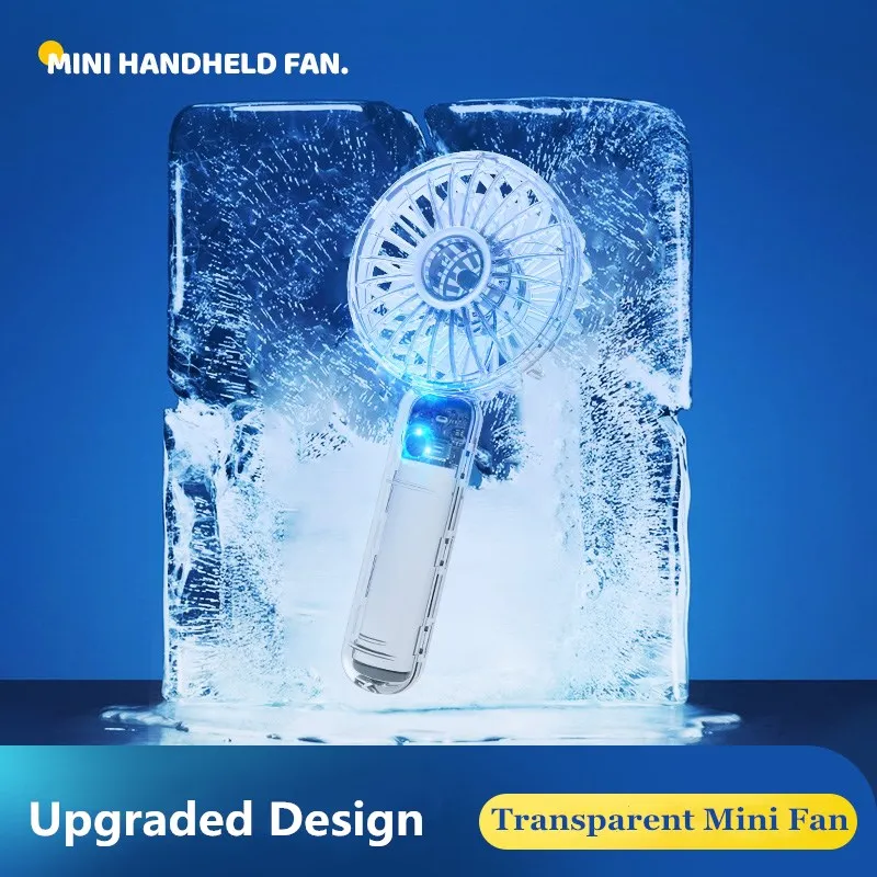 

2000mAh Rechargeable BatteryTransparent Shell Fan with Colorful Changing Light Mini Hand Held USB Electric Cool Fan for Outdoors