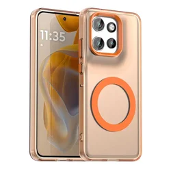 Magnetic Stand Shockproof Clear Phone Case with Magsafe Compatibility for Moto S50 (Orange)