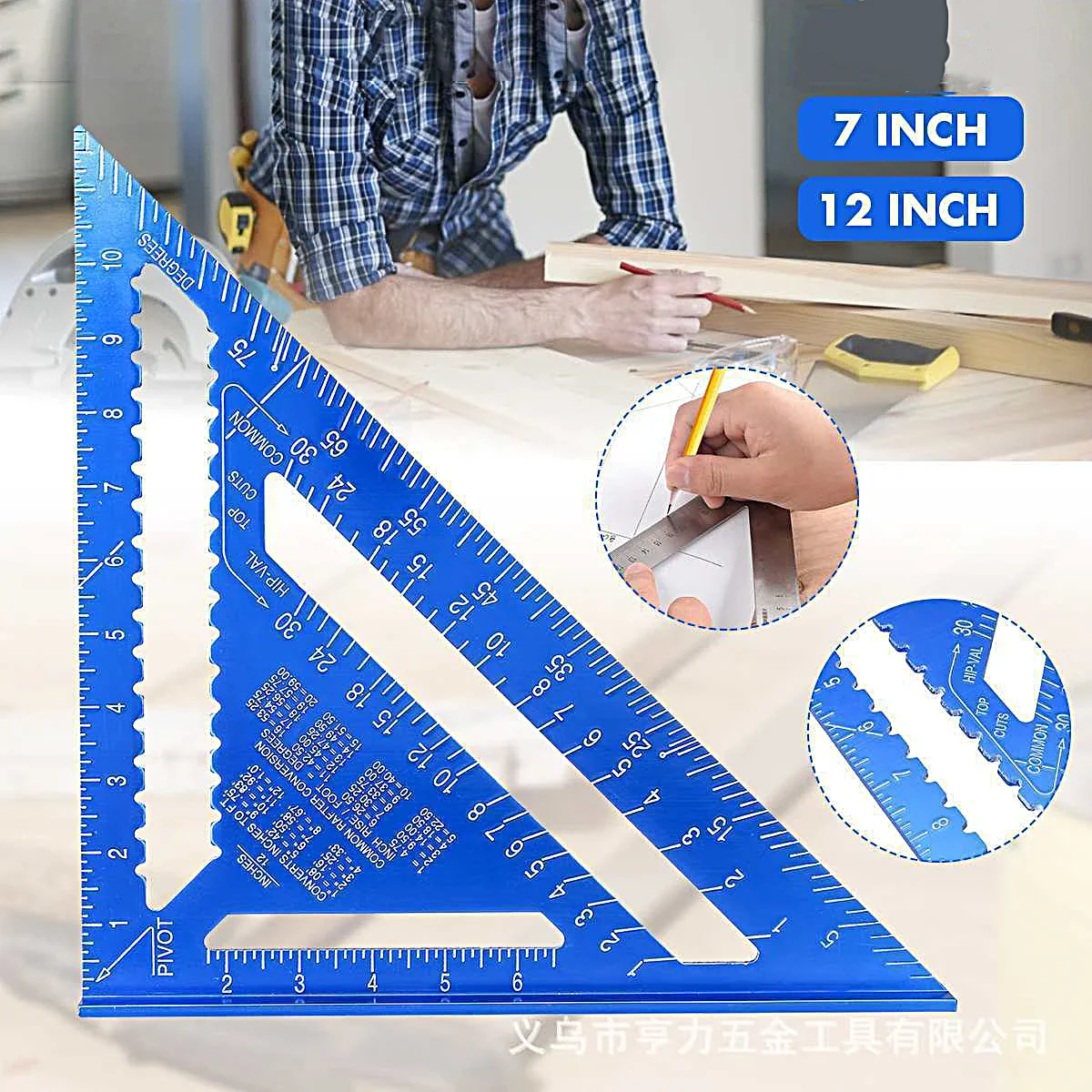 Woodworking Aluminum Alloy Triangle Gauges Measuring Gauging Tools High Precision Marker Angle Ruler Metric and Imperial