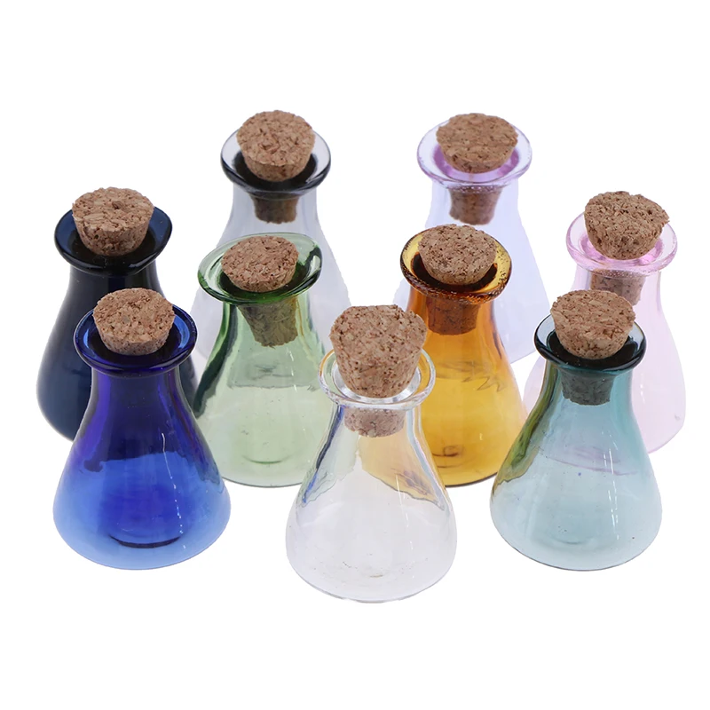 Set of 2 Mini Colorful Glass Wishing Bottles - Tiny Storage Jars